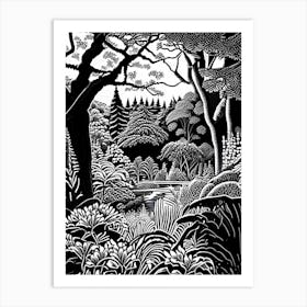 Vandusen Botanical Garden, Canada Linocut Black And White Vintage Art Print