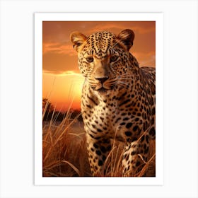 African Leopard Sunset Portrait 1 Art Print