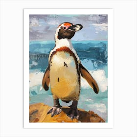 Galapagos Penguin Bleaker Island Colour Block Painting 4 Art Print