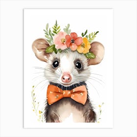 Baby Opossum Flower Crown Bowties Woodland Animal Nursery Decor (27) Result Art Print