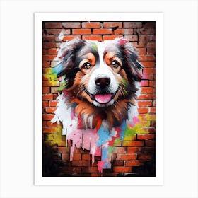 Aesthetic Australian Shepherd Dog Puppy Brick Wall Graffiti Artwork Art Print