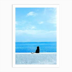 Cat watching the sea Art Print