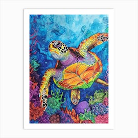 Rainbow Doodle Sea Turtle 1 Art Print