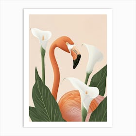 Chilean Flamingo Calla Lily Minimalist Illustration 1 Art Print