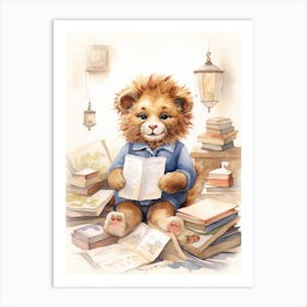 Collecting Stamps Watercolour Lion Art Painting 3 Art Print