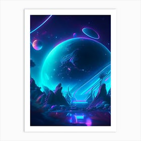 Aquarius Planet Neon Nights Space Art Print