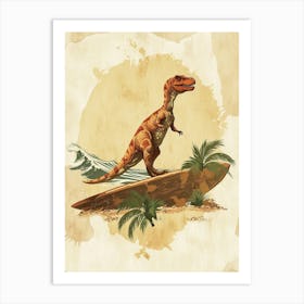 Vintage Oviraptor Dinosaur On A Surf Board   1 Art Print