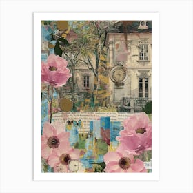 Pink Flowers Scrapbook Collage Cottage 2 Art Print