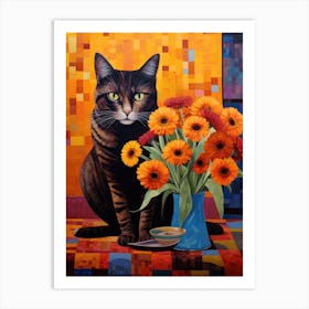 Cat With Flowers 1 Art Print