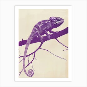 Purple Chameleon Panther Chameleon Block Print 5 Art Print