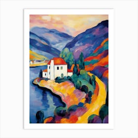 House By The Lake Watercolor Painting Art Print