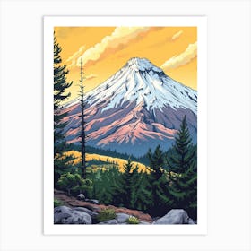 Popocatepetl Mexico Color Line Drawing (5) Art Print