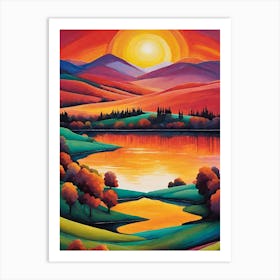 Sunset Over Lake 2 Art Print