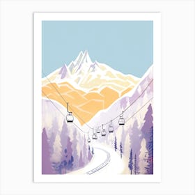 Chamonix Mont Blanc   France, Ski Resort Pastel Colours Illustration 1 Art Print