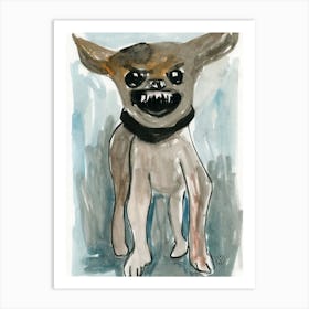 Angry Dog - watercolor beige teal animal vertical Art Print