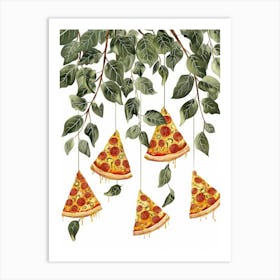 Pizza Slices Hanging From Branches Art Print