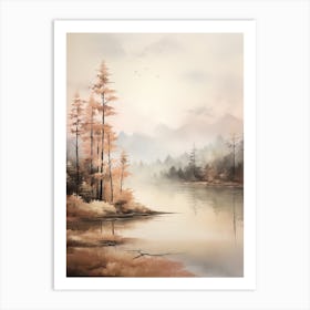 Lake In The Woods In Autumn, Painting 17 Art Print