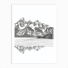 Grand Teton Usa Line Drawing 3 Art Print