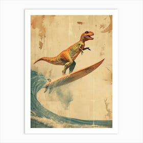 Vintage Dimorphodon Dinosaur On A Surf Board 3 Art Print