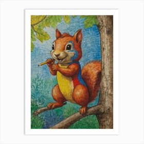 Squirrel With A Pencil Art Print