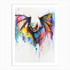 Bat Colourful Watercolour 4 Art Print