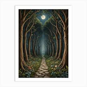 Moonlit Path Through The Woods Art Print