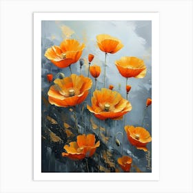 Gold Plated Orange Poppy Flowers Art Print