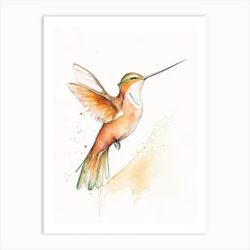 Long Billed Hermit Hummingbird Minimalist Watercolour Art Print