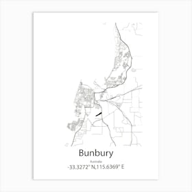 Bunbury,Australia Minimalist Map Art Print