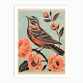 Vintage Bird Linocut Lark 2 Art Print