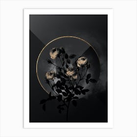 Shadowy Vintage Burgundian Rose Botanical in Black and Gold n.0013 Art Print