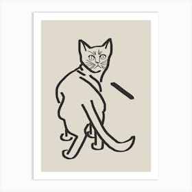 Line Art Cat Drawing 5 Art Print