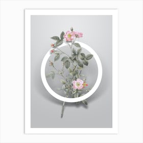 Vintage Pink Pompon Rose Minimalist Floral Geometric Circle on Soft Gray n.0175 Art Print