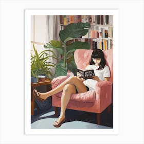 Girl Reading Books With Plants Art Print