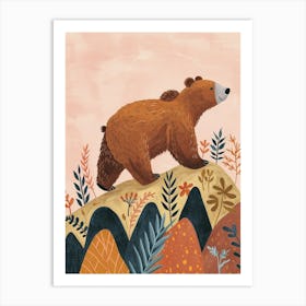 Brown Bear Walking On A Mountrain Storybook Illustration 2 Art Print
