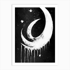 Crescent Moon And Star Symbol Black And White Painting Art Print