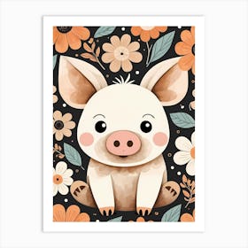 Floral Cute Baby Pig Nursery (19) Art Print