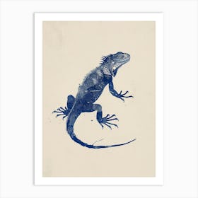 Navy Blue Fiji Crested Iguana Block Print 4 Art Print