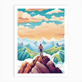 Mountaineer Standing On Top Of Mountain Art Print