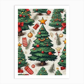 Christmas Tree Seamless Pattern Art Print