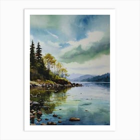 Watercolour Of A Lake Art Print