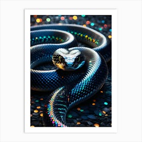 Black Glittery Snake Art Print