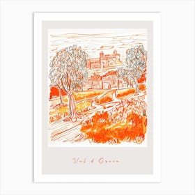 Val D'Orcia Italy Orange Drawing Poster Art Print