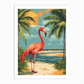 Greater Flamingo Flamingo Beach Bonaire Tropical Illustration 4 Art Print
