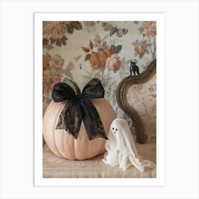 halloween pumpkin with cute ghost Art Print