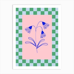 Modern Checkered Flower Poster Blue & Pink 11 Art Print