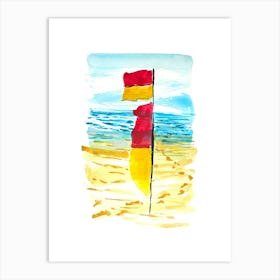 Lifeguard Flag on the Beach Art Print