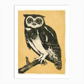 Spectacled Owl Linocut Blockprint 1 Art Print