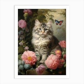 Cat With A Butterfly Rococo Style Art Print