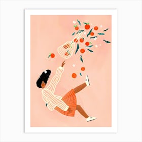 Woman Throwing Oranges Art Print